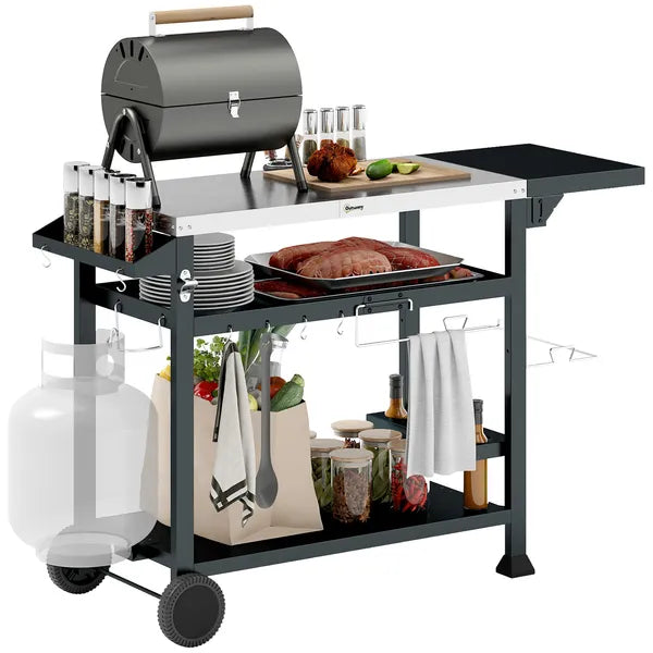 Foldable Grill Cart Table, 3-Shelf Outdoor Kitchen Island on Wheels for BBQ and Pizza Oven, Black - product image 11