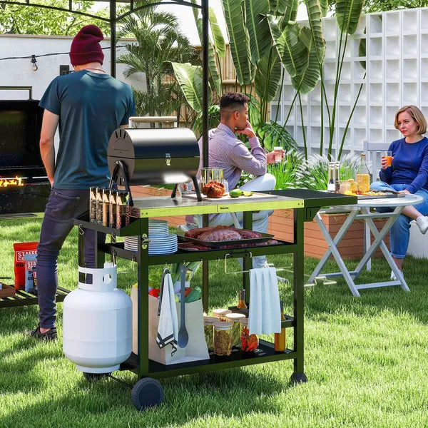 Foldable Grill Cart Table, 3-Shelf Outdoor Kitchen Island on Wheels for BBQ and Pizza Oven, Black - product image 2