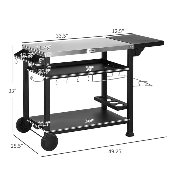 Foldable Grill Cart Table, 3-Shelf Outdoor Kitchen Island on Wheels for BBQ and Pizza Oven, Black - product image 3