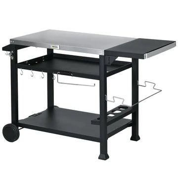 Foldable Grill Cart Table, 3-Shelf Outdoor Kitchen Island on Wheels for BBQ and Pizza Oven, Black - product image 1