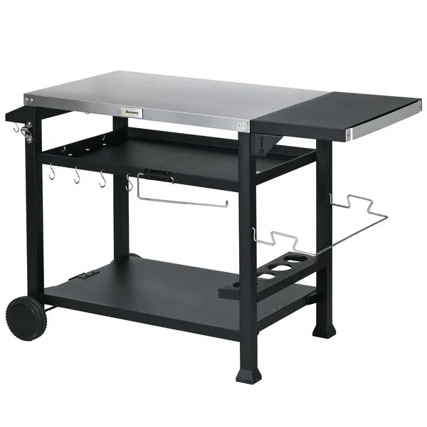 Foldable Grill Cart Table, 3-Shelf Outdoor Kitchen Island on Wheels for BBQ and Pizza Oven, Black - product image 1