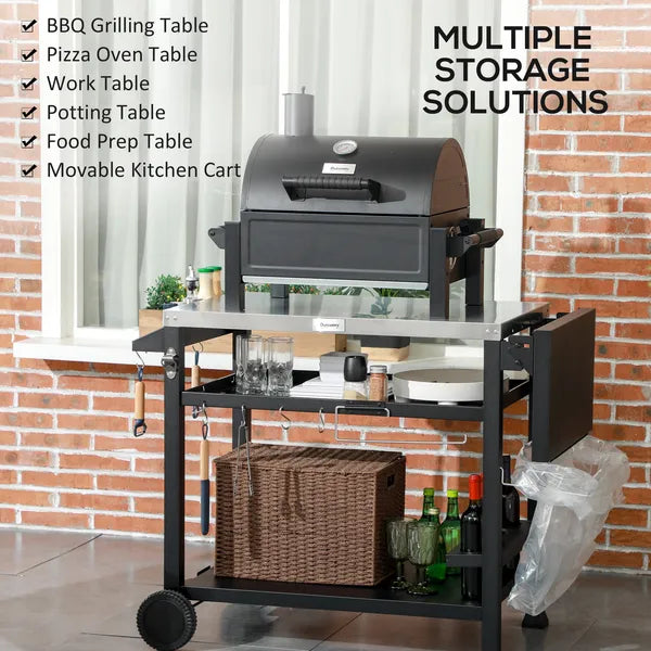 Foldable Grill Cart Table, 3-Shelf Outdoor Kitchen Island on Wheels for BBQ and Pizza Oven, Black - product image 8