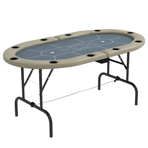 Foldable Poker Table, 70" Oval, Blackjack Texas Holdem, with Cup Holders, Blue - product image 11