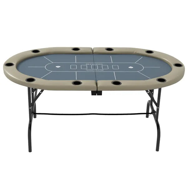 Foldable Poker Table, 70" Oval, Blackjack Texas Holdem, with Cup Holders, Blue - product image 8