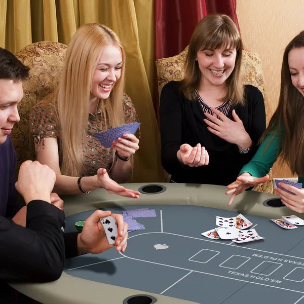 Foldable Poker Table, 70" Oval, Blackjack Texas Holdem, with Cup Holders, Blue - product image 2