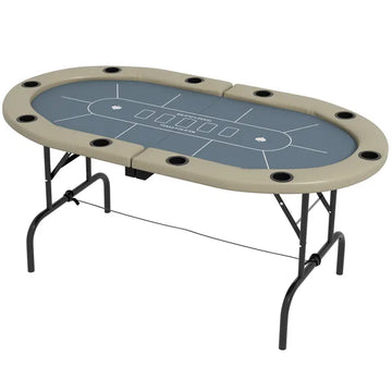 Foldable Poker Table, 70" Oval, Blackjack Texas Holdem, with Cup Holders, Blue - product image 1