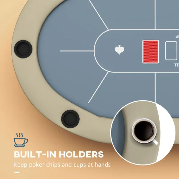 Foldable Poker Table, 70" Oval, Blackjack Texas Holdem, with Cup Holders, Blue - product image 6