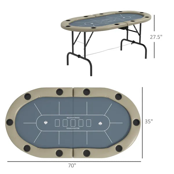 Foldable Poker Table, 70" Oval, Blackjack Texas Holdem, with Cup Holders, Blue - product image 3