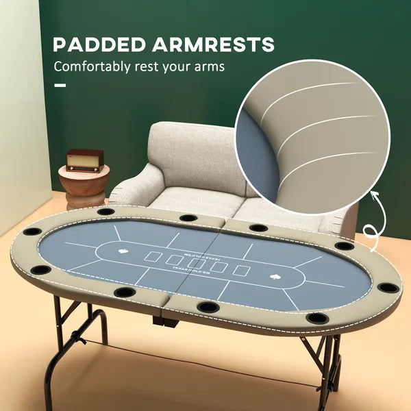 Foldable Poker Table, 70" Oval, Blackjack Texas Holdem, with Cup Holders, Blue - product image 5