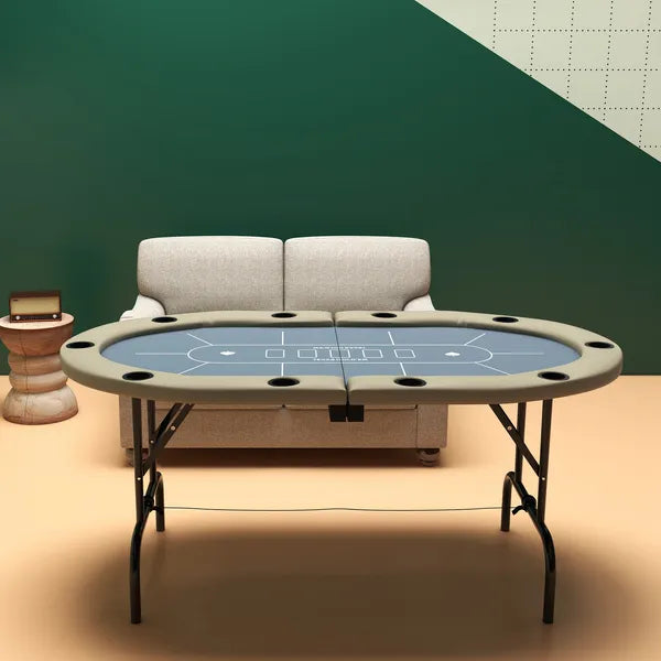 Foldable Poker Table, 70" Oval, Blackjack Texas Holdem, with Cup Holders, Blue - product image 10