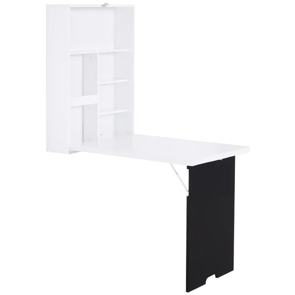 HOMCOM Foldable Wall Desk with Blackboard, Fold Out Convertible Floating Desk with Shelves, White - product image 1