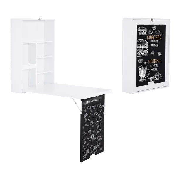 HOMCOM Foldable Wall Desk with Blackboard, Fold Out Convertible Floating Desk with Shelves, White - product image 14