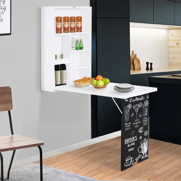 HOMCOM Foldable Wall Desk with Blackboard, Fold Out Convertible Floating Desk with Shelves, White - product image 2