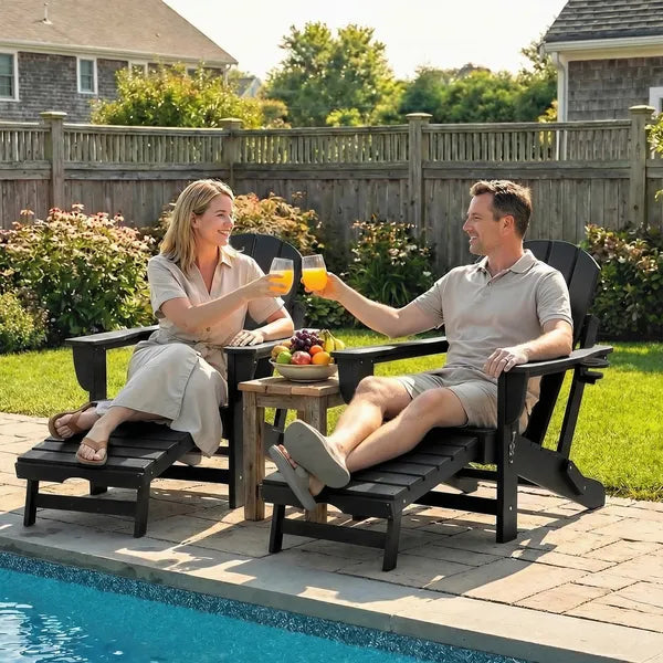 Outsunny Folding Adirondack Chair Set of 2, HDPE Fire Pit Chair with Retractable Ottoman and Cup Holder, Black - product image 10