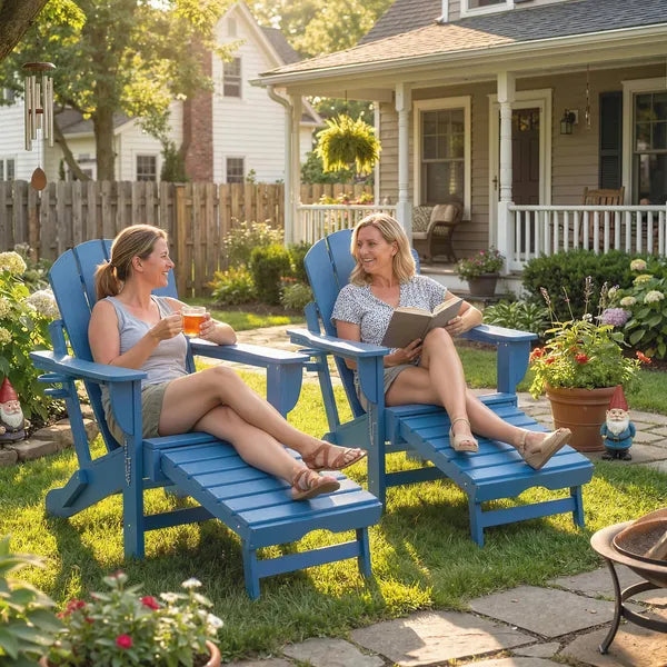 Outsunny Folding Adirondack Chair Set of 2, HDPE Fire Pit Chair with Retractable Ottoman and Cup Holder, Blue - product image 8