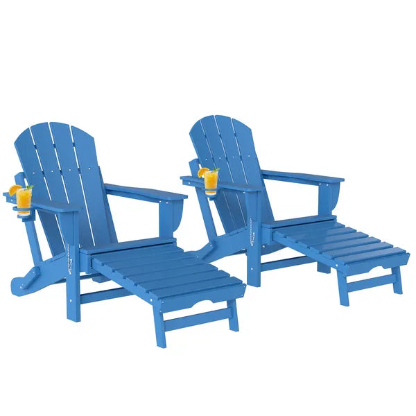 Outsunny Folding Adirondack Chair Set of 2, HDPE Fire Pit Chair with Retractable Ottoman and Cup Holder, Blue - product image 11