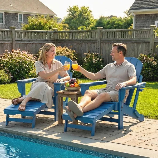 Outsunny Folding Adirondack Chair Set of 2, HDPE Fire Pit Chair with Retractable Ottoman and Cup Holder, Blue - product image 10