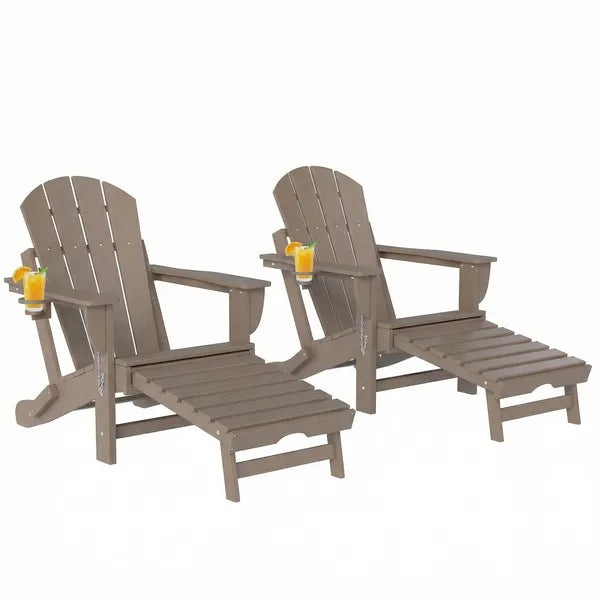 Outsunny Folding Adirondack Chair Set of 2, HDPE Fire Pit Chair with Retractable Ottoman and Cup Holder, Brown - product image 11