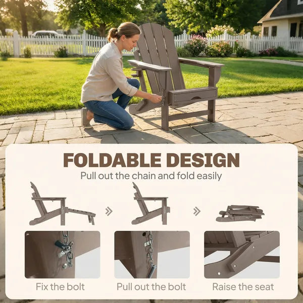 Outsunny Folding Adirondack Chair Set of 2, HDPE Fire Pit Chair with Retractable Ottoman and Cup Holder, Brown - product image 6