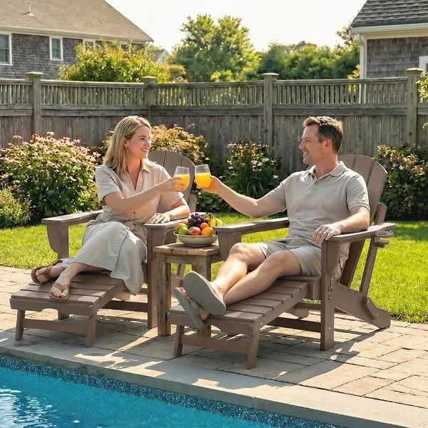 Outsunny Folding Adirondack Chair Set of 2, HDPE Fire Pit Chair with Retractable Ottoman and Cup Holder, Brown - product image 10