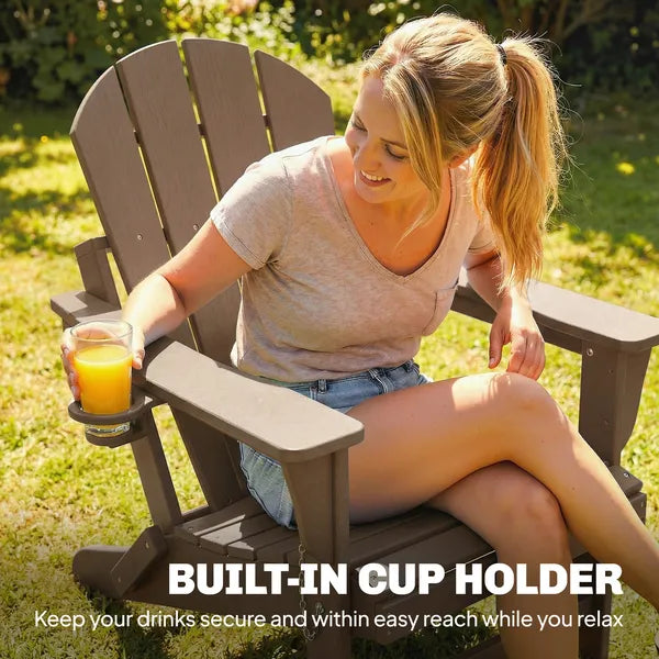 Outsunny Folding Adirondack Chair Set of 2, HDPE Fire Pit Chair with Retractable Ottoman and Cup Holder, Brown - product image 7