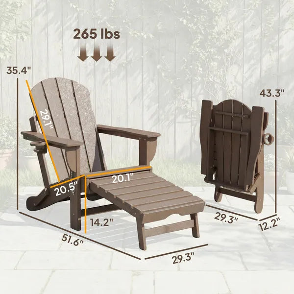 Outsunny Folding Adirondack Chair Set of 2, HDPE Fire Pit Chair with Retractable Ottoman and Cup Holder, Brown - product image 3