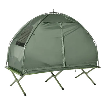 Outsunny Folding Camping Cot for Adults All-in-One Elevated Tent with Sleeping Bag Thick Air Mattress Portable Single Bed - product image 1
