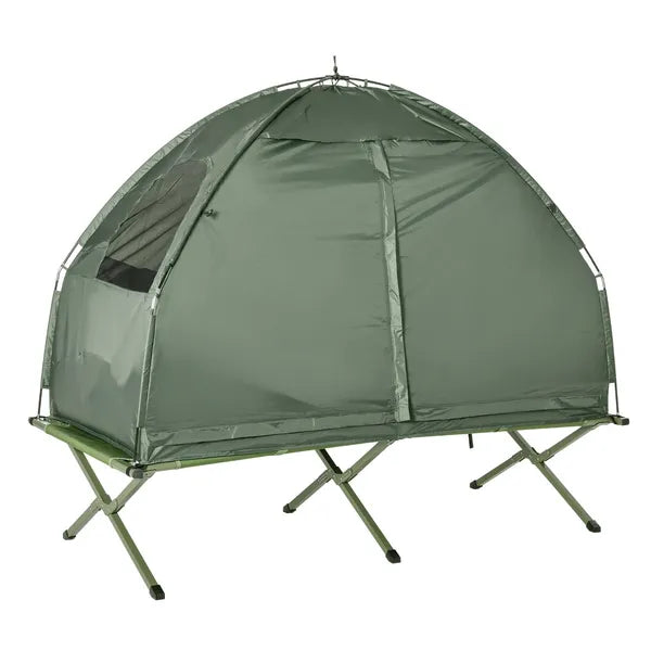 Outsunny Folding Camping Cot for Adults All-in-One Elevated Tent with Sleeping Bag Thick Air Mattress Portable Single Bed - product image 1