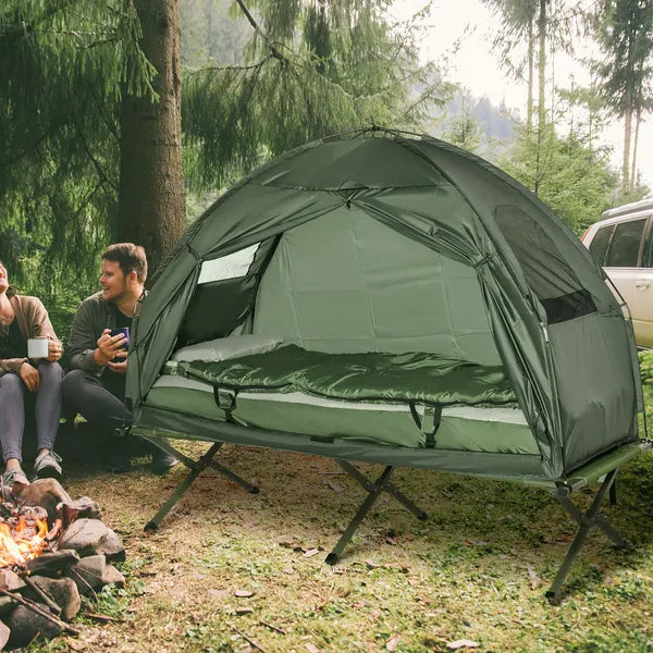 Outsunny Folding Camping Cot for Adults All-in-One Elevated Tent with Sleeping Bag Thick Air Mattress Portable Single Bed - product image 2