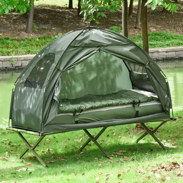 Outsunny Folding Camping Cot for Adults All-in-One Elevated Tent with Sleeping Bag Thick Air Mattress Portable Single Bed - product image 10