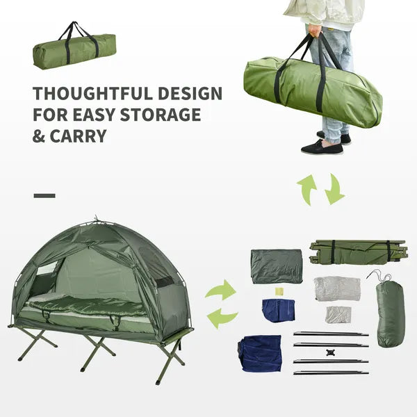 Outsunny Folding Camping Cot for Adults All-in-One Elevated Tent with Sleeping Bag Thick Air Mattress Portable Single Bed - product image 5