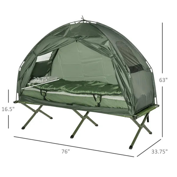 Outsunny Folding Camping Cot for Adults All-in-One Elevated Tent with Sleeping Bag Thick Air Mattress Portable Single Bed - product image 3