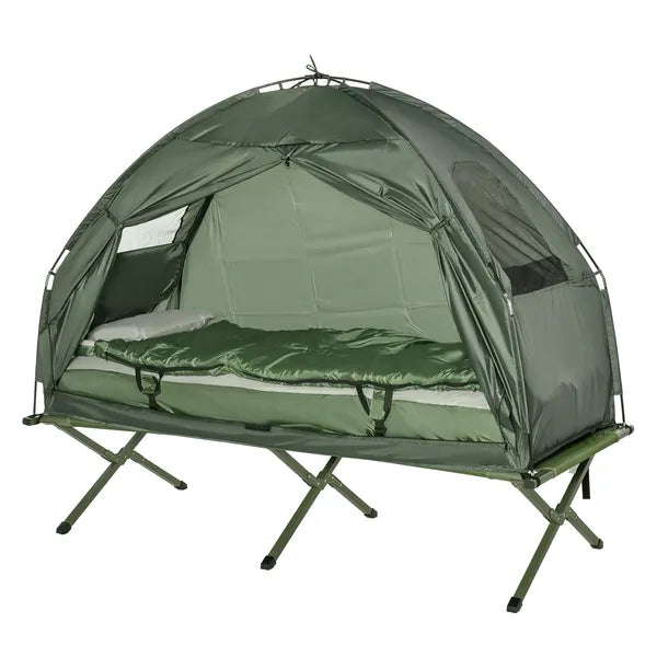 Outsunny Folding Camping Cot for Adults All-in-One Elevated Tent with Sleeping Bag Thick Air Mattress Portable Single Bed - product image 11