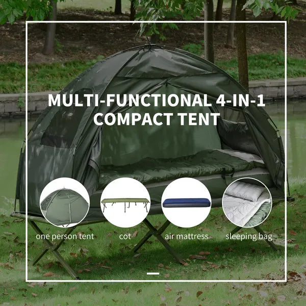 Outsunny Folding Camping Cot for Adults All-in-One Elevated Tent with Sleeping Bag Thick Air Mattress Portable Single Bed - product image 4