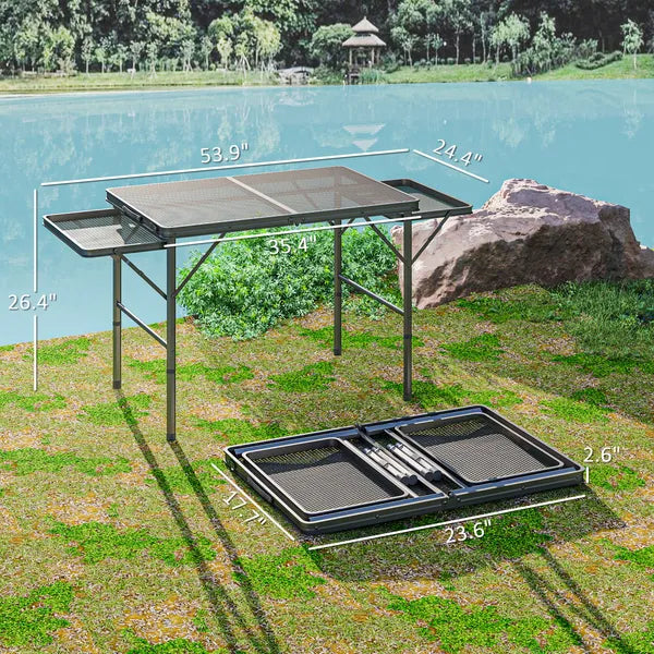 Outsunny Folding Camping Table, 4.5ft Portable Table with 2 Wing Panels, Height Adjustable Metal Picnic Table - product image 3