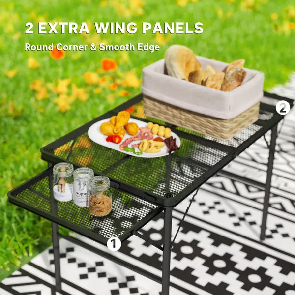 Outsunny Folding Camping Table, 4.5ft Portable Table with 2 Wing Panels, Height Adjustable Metal Picnic Table - product image 4