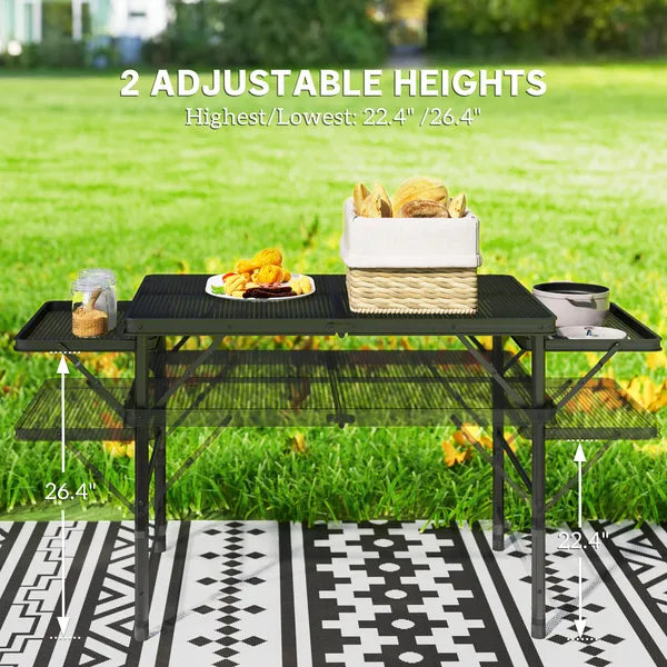Outsunny Folding Camping Table, 4.5ft Portable Table with 2 Wing Panels, Height Adjustable Metal Picnic Table - product image 5