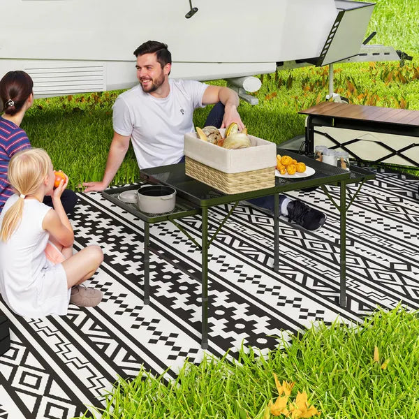 Outsunny Folding Camping Table, 4.5ft Portable Table with 2 Wing Panels, Height Adjustable Metal Picnic Table - product image 2