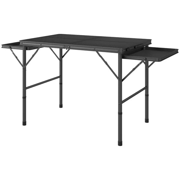 Outsunny Folding Camping Table, 4.5ft Portable Table with 2 Wing Panels, Height Adjustable Metal Picnic Table - product image 1