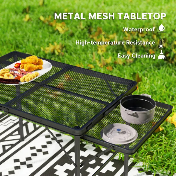 Outsunny Folding Camping Table, 4.5ft Portable Table with 2 Wing Panels, Height Adjustable Metal Picnic Table - product image 6