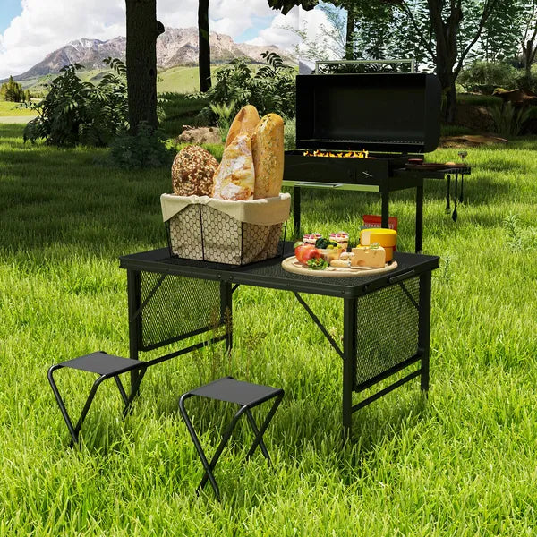 Outsunny Folding Camping Table, 4.5ft Portable Table with 2 Wing Panels, Height Adjustable Metal Picnic Table - product image 9