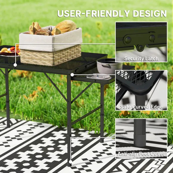 Outsunny Folding Camping Table, 4.5ft Portable Table with 2 Wing Panels, Height Adjustable Metal Picnic Table - product image 7