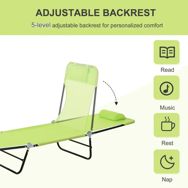 Outsunny Folding Chaise Lounge, 5-Level Adjustable Chaise, with Headrest and Breathable Mesh seat, for Beach Patio or Deck, Green - product image 4