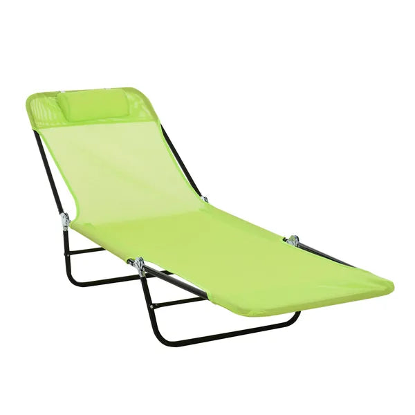 Outsunny Folding Chaise Lounge, 5-Level Adjustable Chaise, with Headrest and Breathable Mesh seat, for Beach Patio or Deck, Green - product image 1