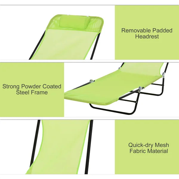 Outsunny Folding Chaise Lounge, 5-Level Adjustable Chaise, with Headrest and Breathable Mesh seat, for Beach Patio or Deck, Green - product image 5