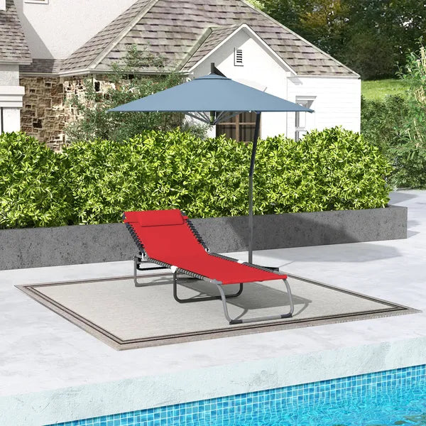 Folding Chaise Lounge Chair, 4-Position Backrest, Pillow, Breathable Mesh for Patio, Garden Sun, Poolside, Wine Red - product image 7