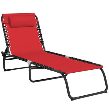Folding Chaise Lounge Chair, 4-Position Backrest, Pillow, Breathable Mesh for Patio, Garden Sun, Poolside, Wine Red - product image 1