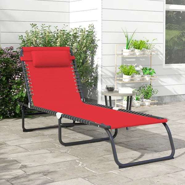 Folding Chaise Lounge Chair, 4-Position Backrest, Pillow, Breathable Mesh for Patio, Garden Sun, Poolside, Wine Red - product image 2
