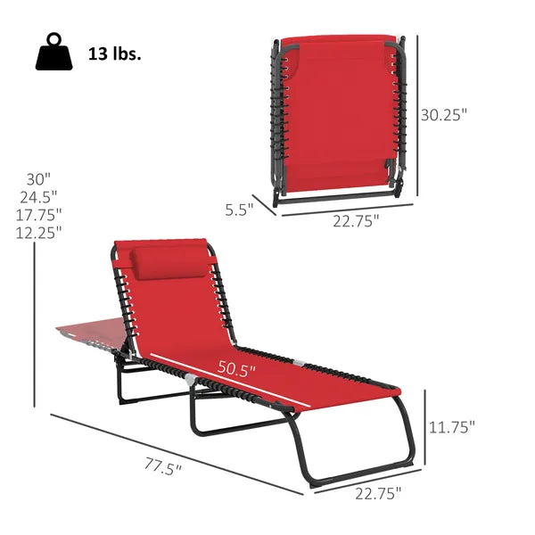 Folding Chaise Lounge Chair, 4-Position Backrest, Pillow, Breathable Mesh for Patio, Garden Sun, Poolside, Wine Red - product image 3