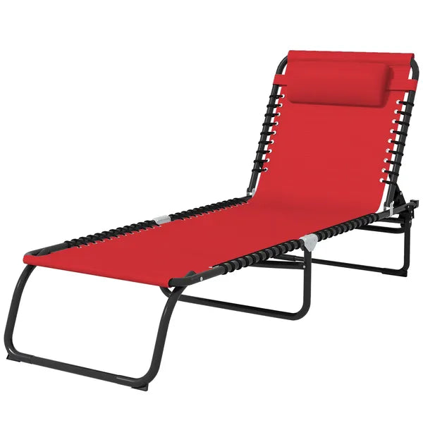 Folding Chaise Lounge Chair, 4-Position Backrest, Pillow, Breathable Mesh for Patio, Garden Sun, Poolside, Wine Red - product image 11